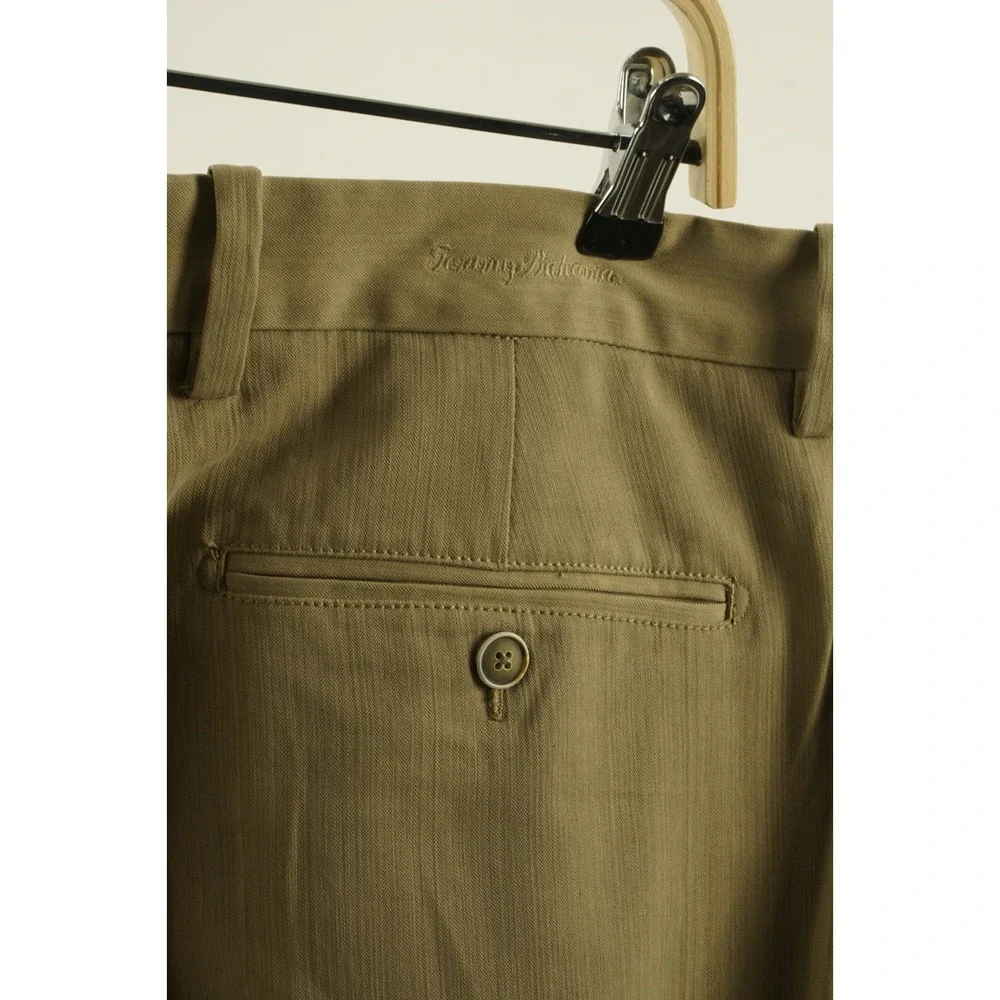 Tommy Bahama Silk & Bamboo Men's 36 x‎ 32 Tan Herringbone Pleated Chino Pants